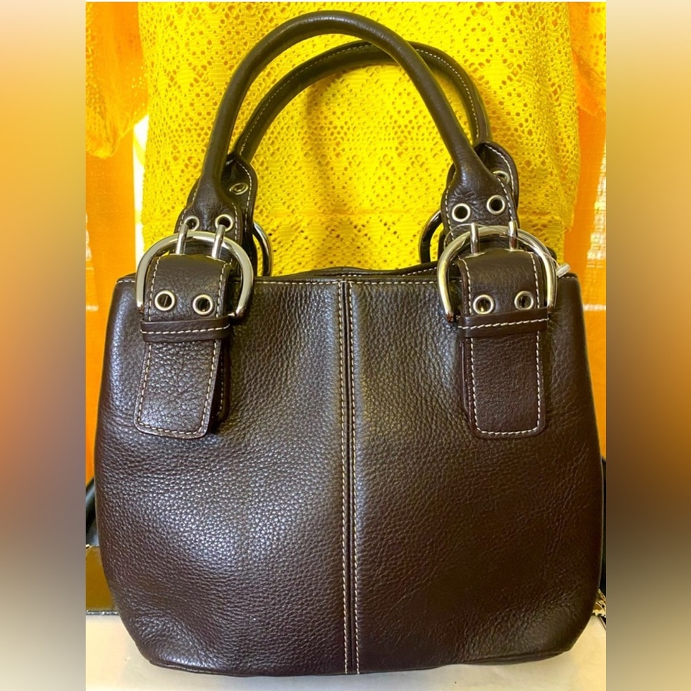 Tignanello Vintage Chocolate Brown Pebbled Leather Satchel Tote Handle Handbag